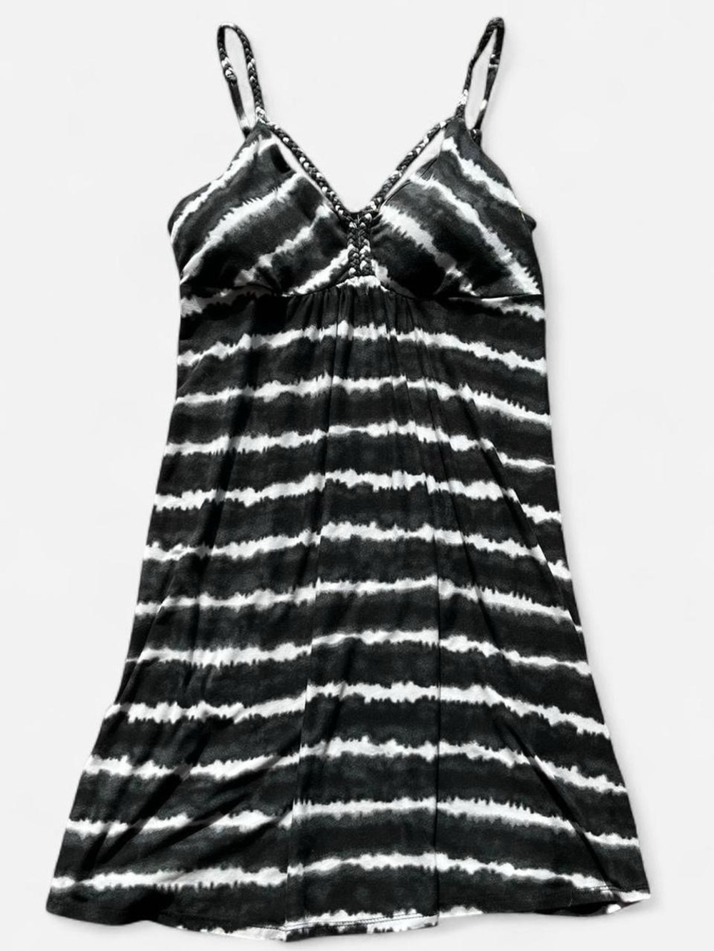 Y2K Faded Black Grey/White Striped Sundress Women Junior XL